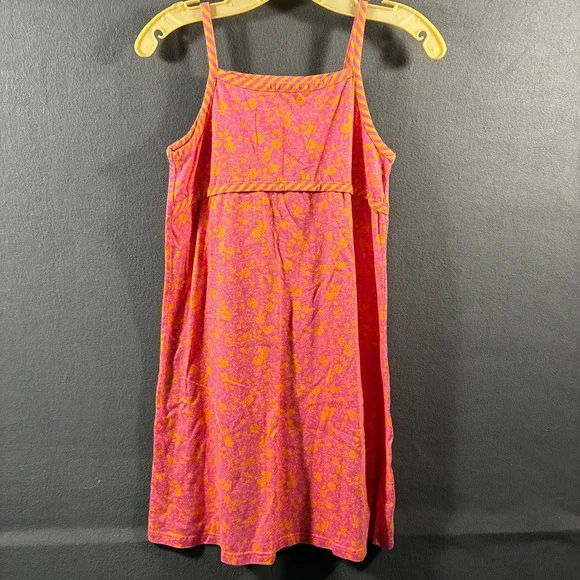 Hanna Andersson Dress Girls Floral Cotton Pink Orange Stripe Strap 140