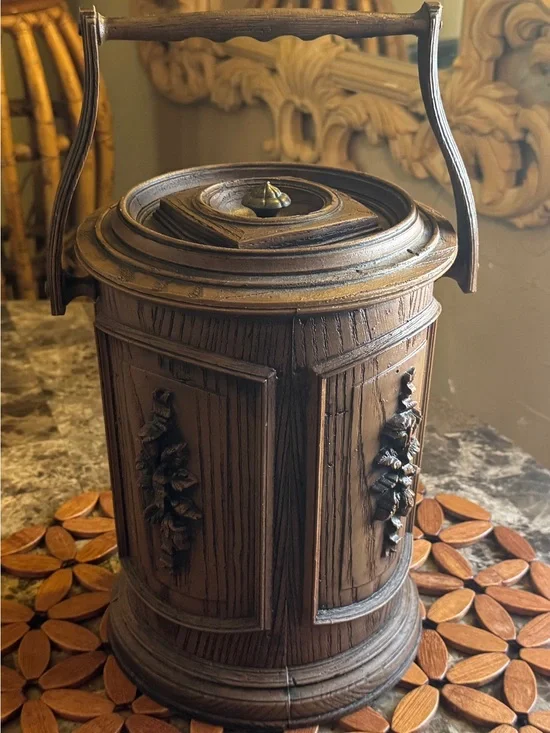 Vintage Faux Bois Floral Ice Bucket 3 Qt MCM Barware