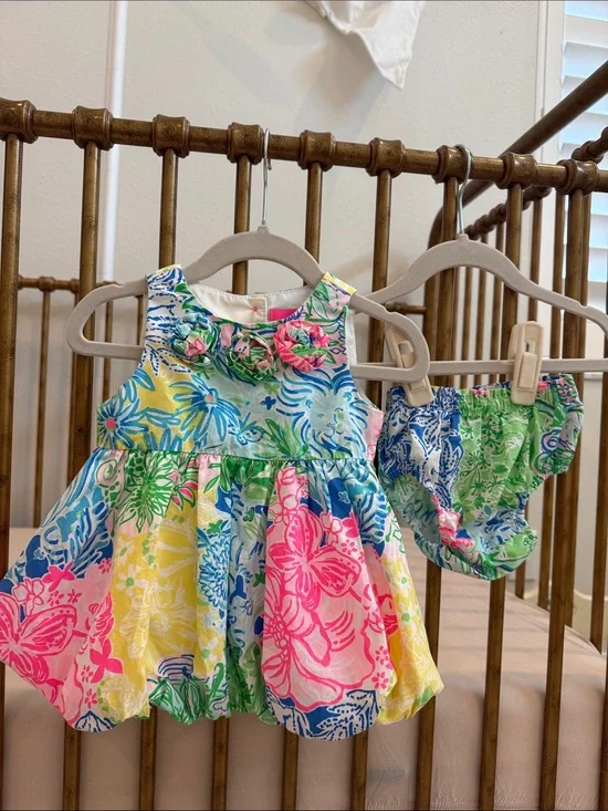 Lilly Pulitzer Multicolor Floral Baby Dress with Matching Bloomers