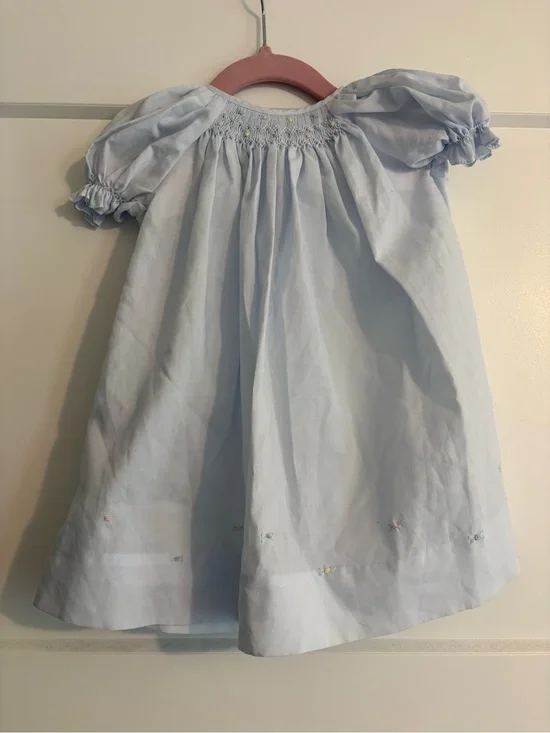 Petit Ami Light Blue Smocked Puff-Sleeve Dress