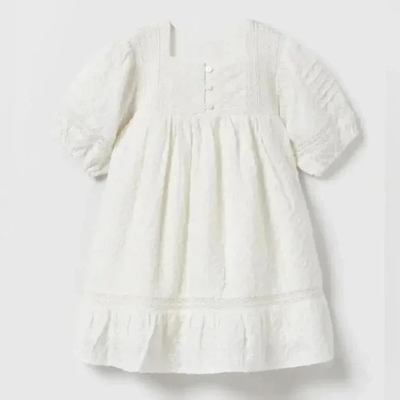 Zara kids embroidered dress puff sleeves christening toddler girl eyelet white