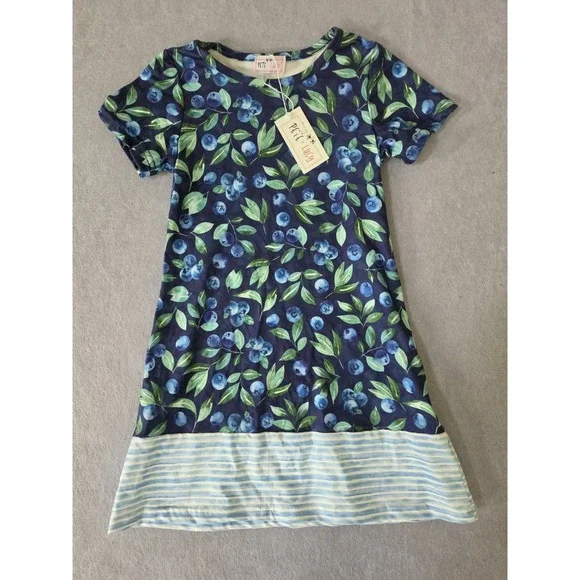 Pete + Lucy 5T Short Sleeve Blueberry Stripes T-Shirt Dress NWT
