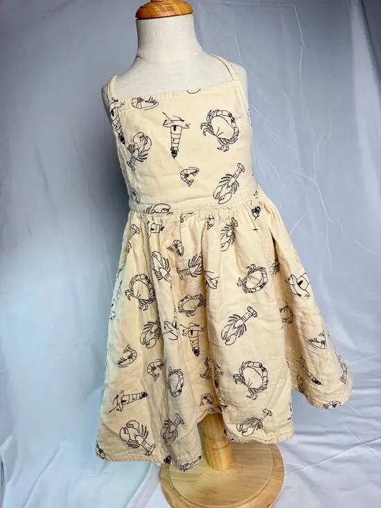 100% Cotton Coco Village Summer Dress, Offwhite, size 6, crab, lobster design