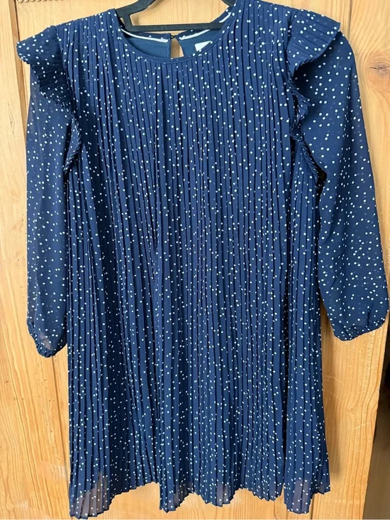 Girls Vineyard Vines Navy Dress with White Dot Pleats