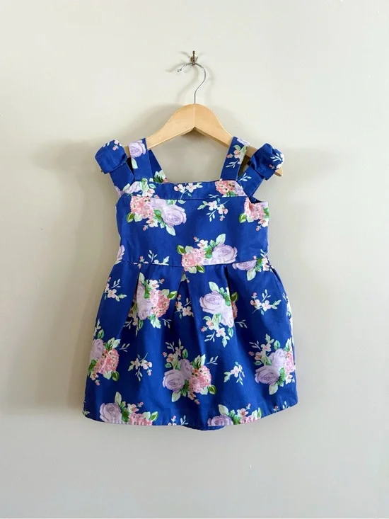 Janie and Jack Girls Dress Size 2 Blue Floral Cotton Bow Cottage Party Cute