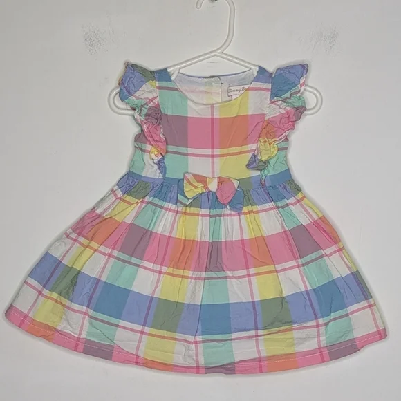 ✨3/$15 Tommy Bahama Pink Blue Yellow Plaid Cotton Ruffle Dress 6-9Mo