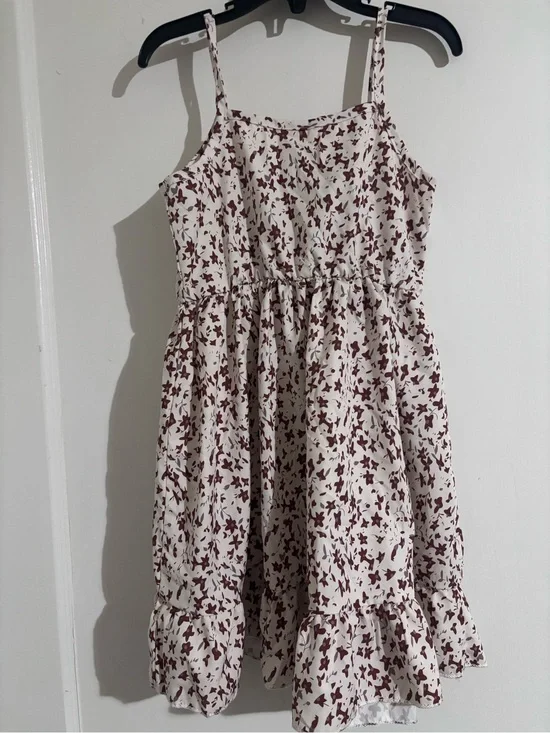 Girls Cream Dress with Brown Floral Print - Sleeveless Sundress size 6 girls