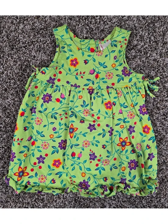 Hanna andersson dress Toddler Girls Sz 18-24M Floral On Green Ground