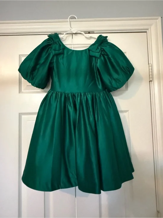 Girls Janie and Jack Emerald Green Party Dress with Puff Sleeves