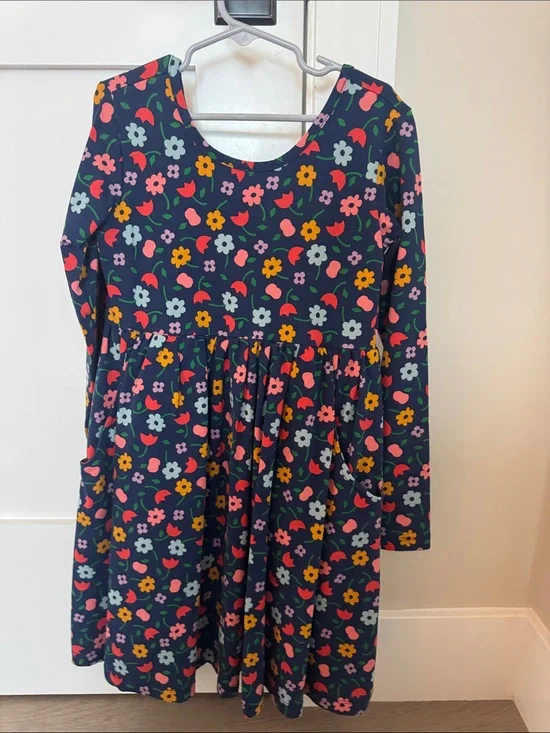 Girls' Navy Floral Long-Sleeve Dress