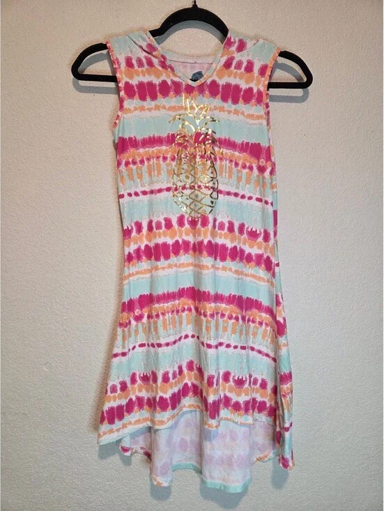 extremely ME Girls' Sleeveless Tie-Dye Dress Gold Pineapple Print Size 10/12