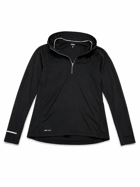 Nike Running Dri-FIT Women's Black Half Zip Hoodie Performance Top - Size Medium
