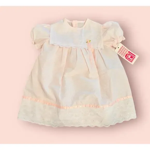 New Vintage 80s Roanna Dress 4T Frilly Bib Lace Collar Easter Pink Spring USA