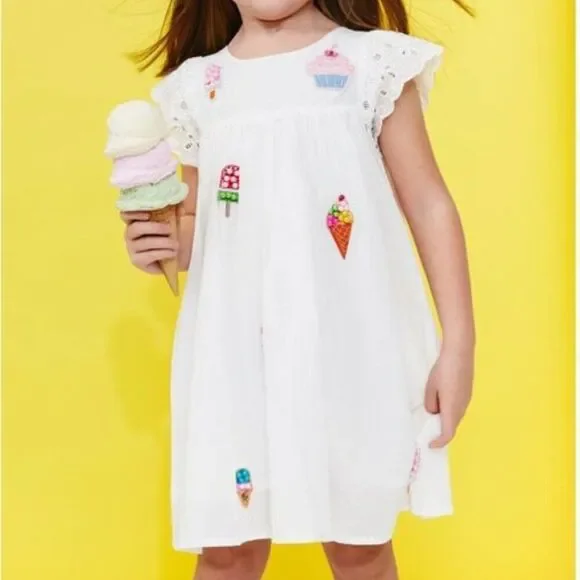 NWT! Lola + The Boys All About the Beaded Ice Cream Ruffle White Dress Size 10Y
