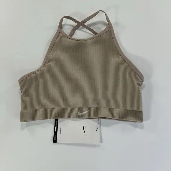 Nike Indy Sports Bra Womens Size L Beige Light Support Ribbed Strappy DV9966-272