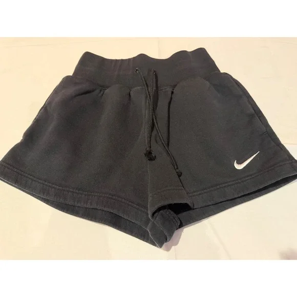 Nike Womens Sportswear High Waisted Fleece Shorts Black Swoosh XS