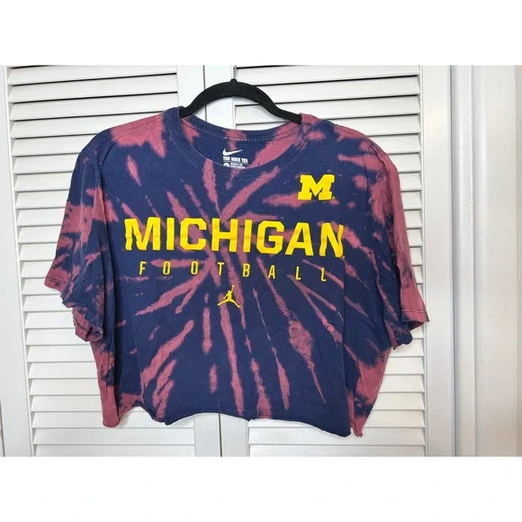 Reworked Upcycled Michigan Football Nike Jordan Crop Top Bleach Tie Dye XL