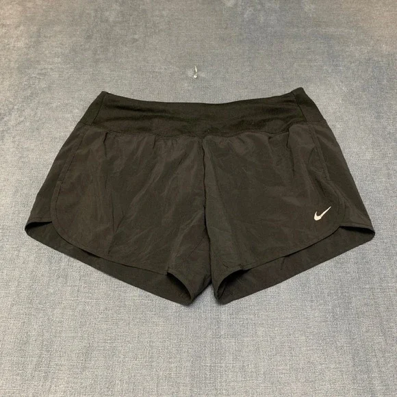 Nike Dri Fit Running Shorts Womens Small Black Stretch Logo Elastic Waist Sport