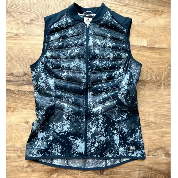 Nike Aeroloft 800 Women's M Running Vest Blue Camo Goose Down Puffer Packable