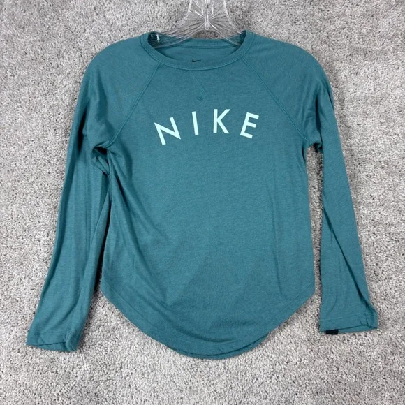 Nike Womens Dri-FIT Long Sleeve Graphic Training Top Teal BV3118-364 Size M