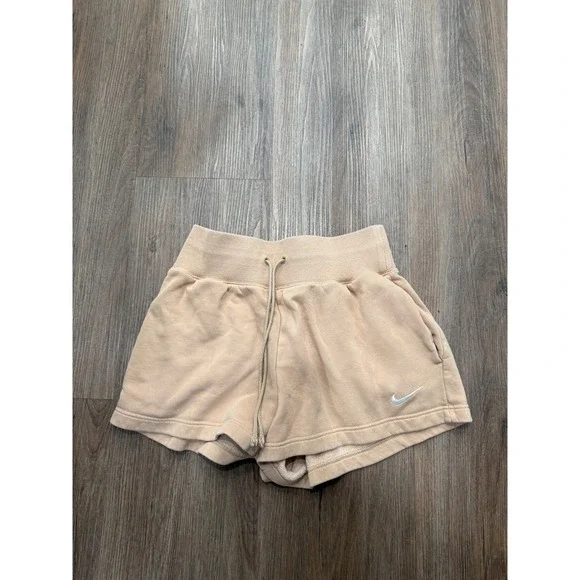 Nike Sportswear Phoenix Fleece High Rise Shorts Tan Beige Womens Small 4015