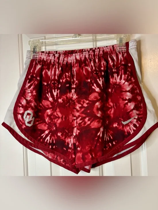 Nike Women's Oklahoma Sooners OU Red Tie-Dye Athletic Shorts with White Trim