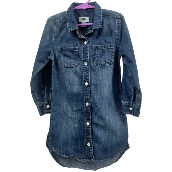 Old Navy Denim Shirt Dress Button Front Long Sleeve Tunic Chambray‎ Size XS/TP 5