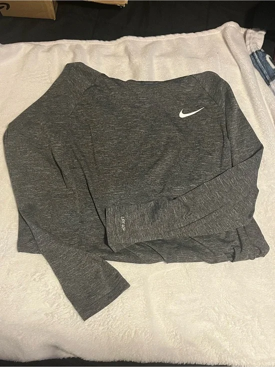 Nike Women's Heather Charcoal Lightweight Long Sleeve Crew Top