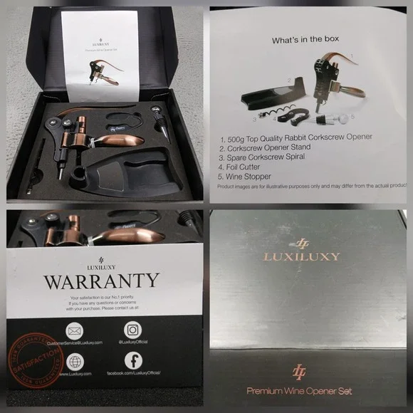 Luxiluxy Premium Wine Opener Set Rabbit‎ Corkscrew Foil Cutter Stopper NIB