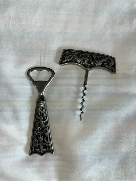 Nordic Pewter Bottle Opener And Corkscrew Set
