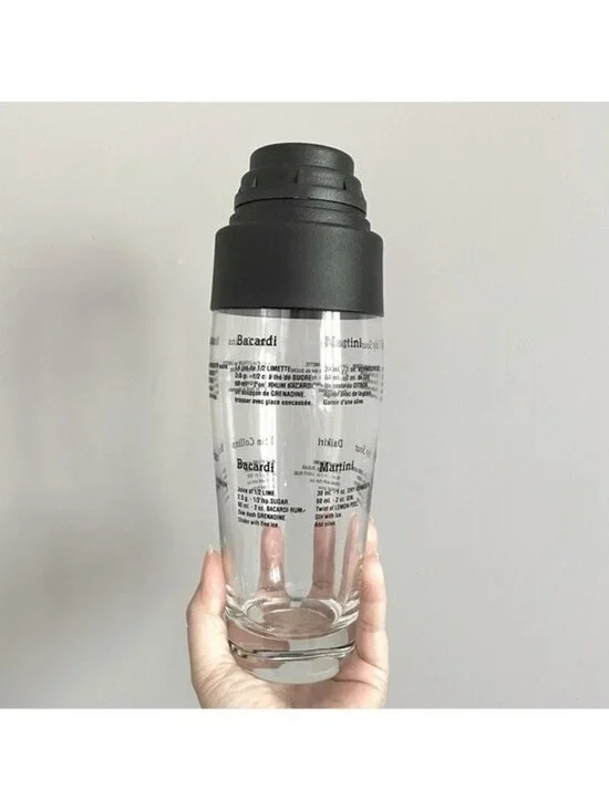 Glass Cocktail Shaker w/ Plastic Lid Bilingual Recipes - 3-piece