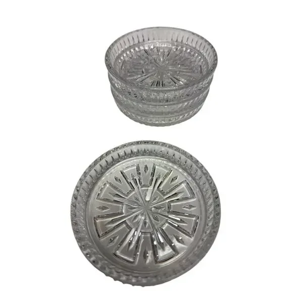 Vintage Pressed Glass Coasters Set 4 Starburst‎ Clear MCM Barware Retro