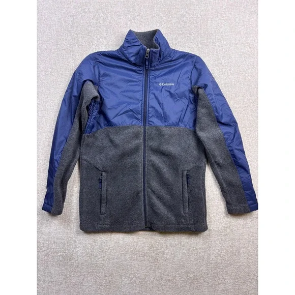 Columbia Kids Jacket Large L 14/16 Blue Gray Fleece Hybrid Full Zip Mock Neck