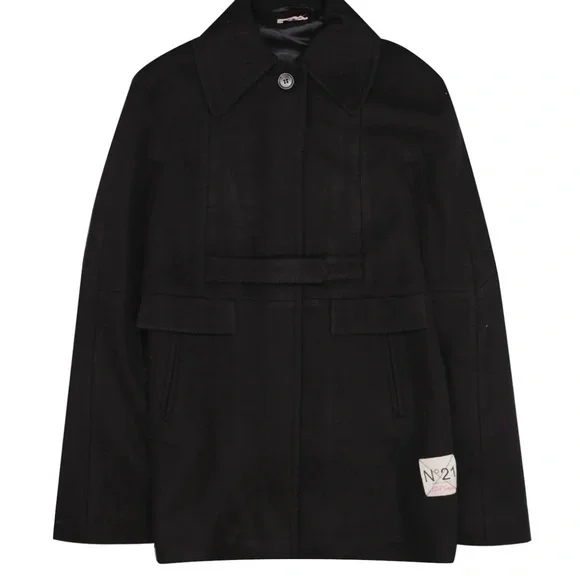 N21 Kids Black Wool collared cape Coat