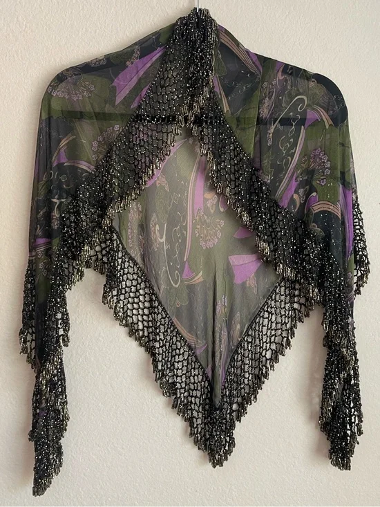 Egyptian Handmade Sheer Floral Beaded Scarf Shawl