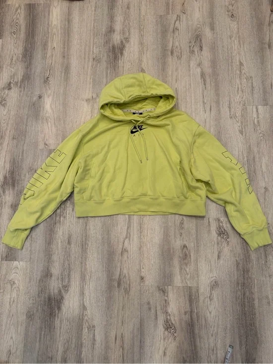 Nike Air Cropped Hoodie Lime Green Yellow Logo Sweatshirt Large