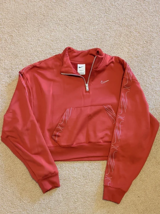 Nike Red Cropped Quarter-Zip Sweatshirt with Swoosh
