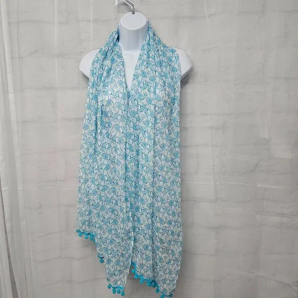 Unbranded Scarf Elephant Baubles Boho Blue White