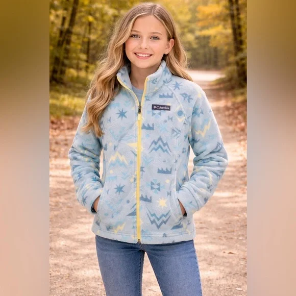 Columbia Kids Large, Gray and Yellow Patterned Fleece Jacket NWT