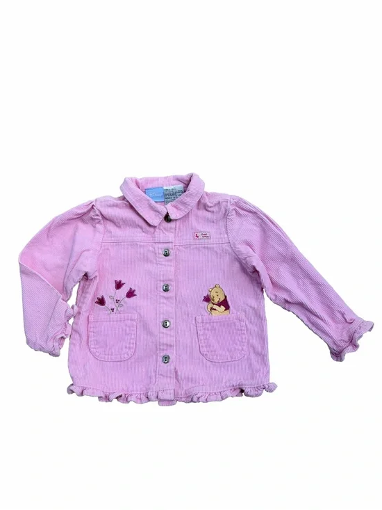 Vintage 90s Y2K Winnie the Pooh Size 3T Pink Corduroy Embroidered Jean Jacket