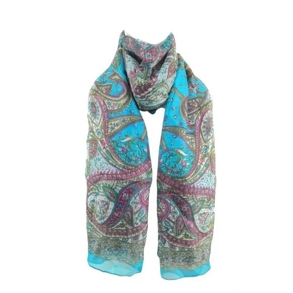 Indian Handmade 100% Pure Silk Colorful Long Scarf Lightweight Summer Spring