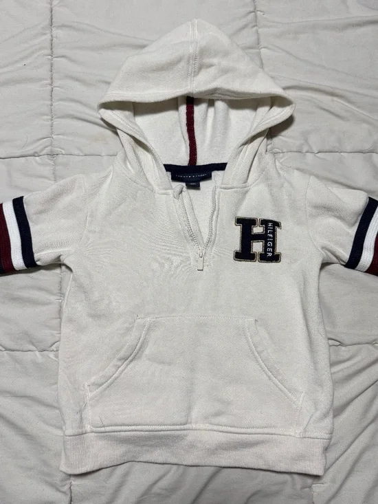 Tommy Hilfiger Kids 18M White Blue Long Sleeve Half Zip Pullover Sweater Logo