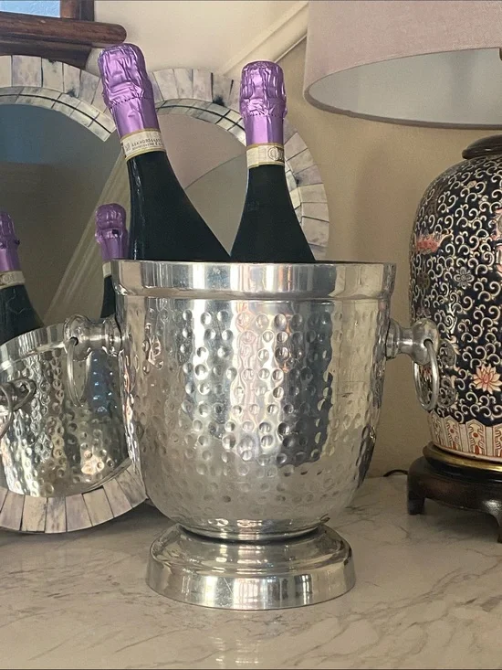Hammered Metal Wine Cooler Ice Bucket in Silver