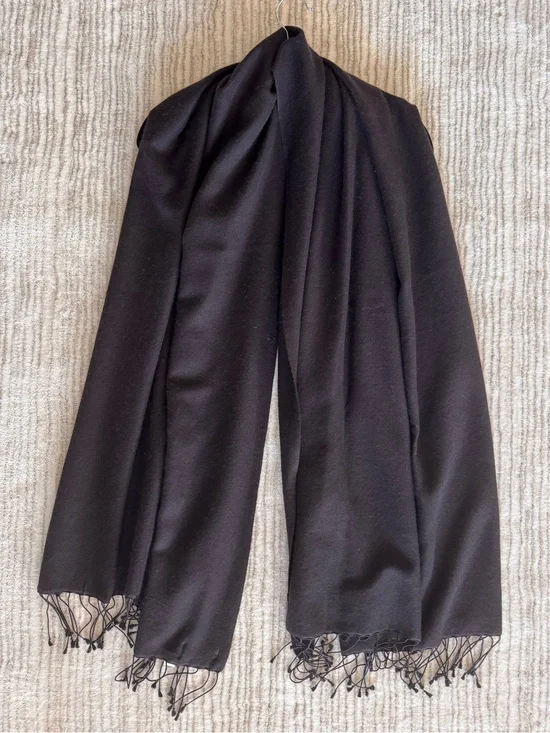 Gabriele Sanders Black Pashmina Cashmere Silk Wrap Scarf Handmade Nepal