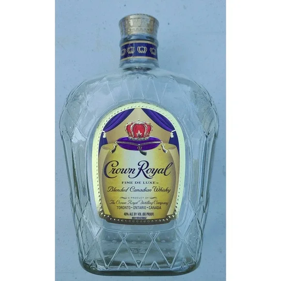 Crown Royal‎ Fine De Luxe Blended Canadian Whisky Empty 1L Glass Bottle with Cap