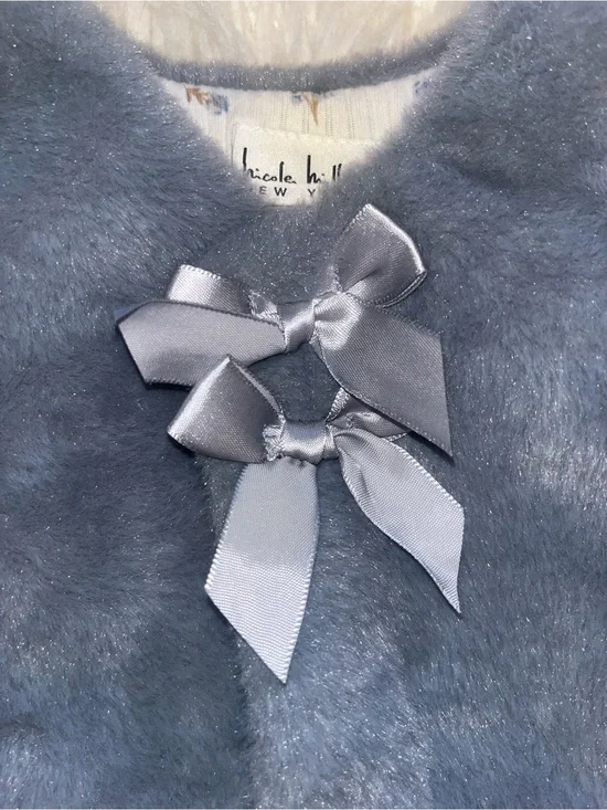 Nicole Miller Girls Gray Faux Fur Vest with Satin Bows