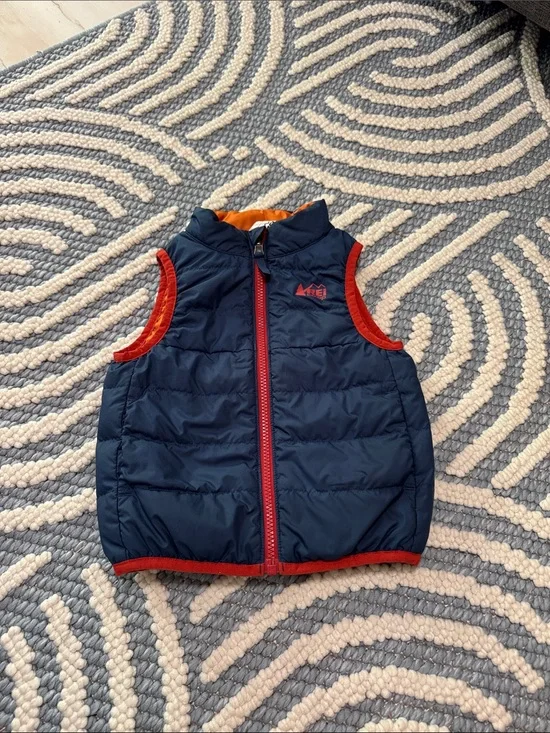 REI Co-op Kids 2T Down Puffer Vest Navy Orange Outdoor Gorpcore