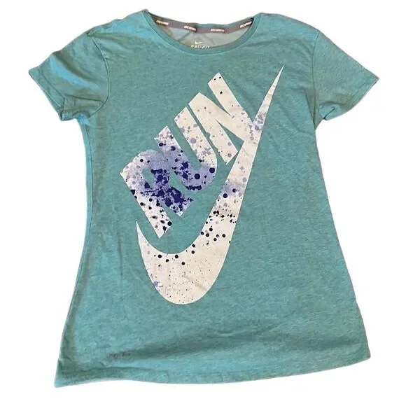 Nike Drifit Running Women’s Small Heathered Turquoise RUN Ladies Fit Tee Shirt