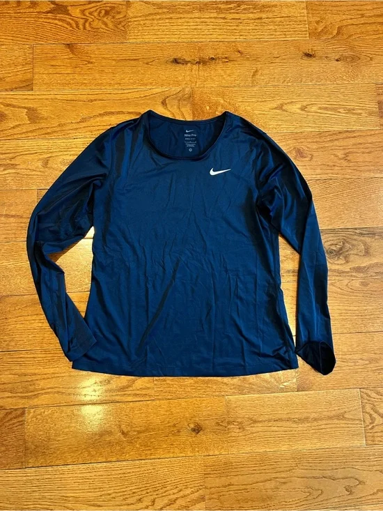 Nike Women's Long-Sleeve Training Top - Dark Blue with White Swoosh