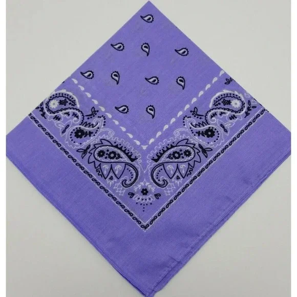 Purple White Black Paisley Classic Bandana Scarf Biker DoRag Cotton 21x21 Square